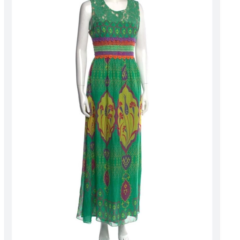 Hemant and Nandita Mintzita Silk Embroidered Green Sleeveless Maxi Dress Size 2 - Picture 5 of 10